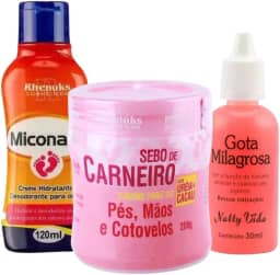 Kit Anti Rachaduras para Pés, Gota Milagrosa 30ml, Sebo de Carneiro 200g, Creme Miconaze 120ml
