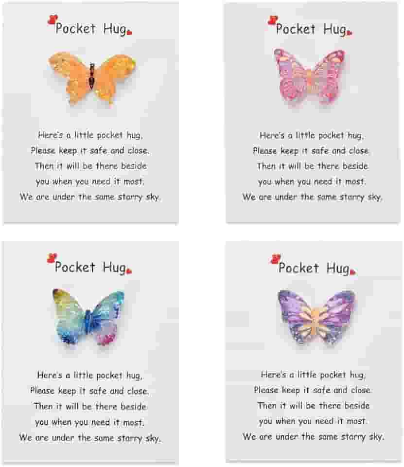 Sisadodo Token de abraço de bolso borboleta para amigos presentes inspiradores para filha filho presentes de aniversário para neto, neta, mãe, pai, relacionamento de longa distância presentes para