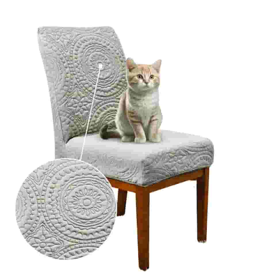 Kit 4 Capa De Cadeira Jantar Anti Arranhão de Gato Mandala Cinza Claro