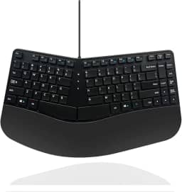 MCSaite Teclado ergonômico compacto USB com fio - Teclado dividido com suporte acolchoado para pulso e palma - 40 x 22 x 3 cm - Preto - Inglês dos EUA