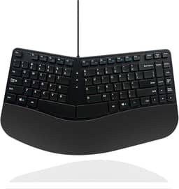 MCSaite Teclado ergonômico compacto USB com fio - Teclado dividido com suporte acolchoado para pulso e palma - 40 x 22 x 3 cm - Preto - Inglês dos EUA