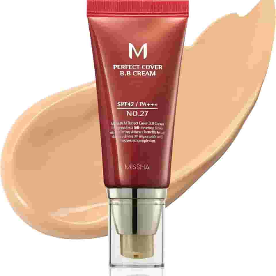 MISSHA M Perfect Cover BB Cream #27 FPS 42 PA+++ 50 ml - Maquiagem leve, multifuncional, de alta cobertura para ajudar a infundir a umidade para uma pele mais firme com redução na aparência das linhas finas
