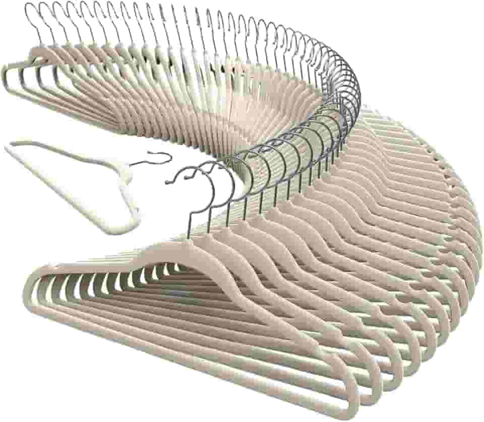 Kit 100 Cabide Veludo Slim Antideslizante Ultra Fino Cor:Bege