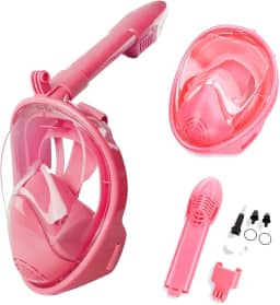 Kit de Mascara Mergulho Snorkel Full Face Anti-fog Infantil (Rosa)