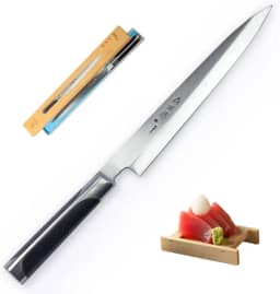 Sumteene Faca de sushi 240 mm, faca de sashimi com lâmina de aço inoxidável de alto carbono e cabo ergonômico, para cortar sushi e sashimi, filete de peixe
