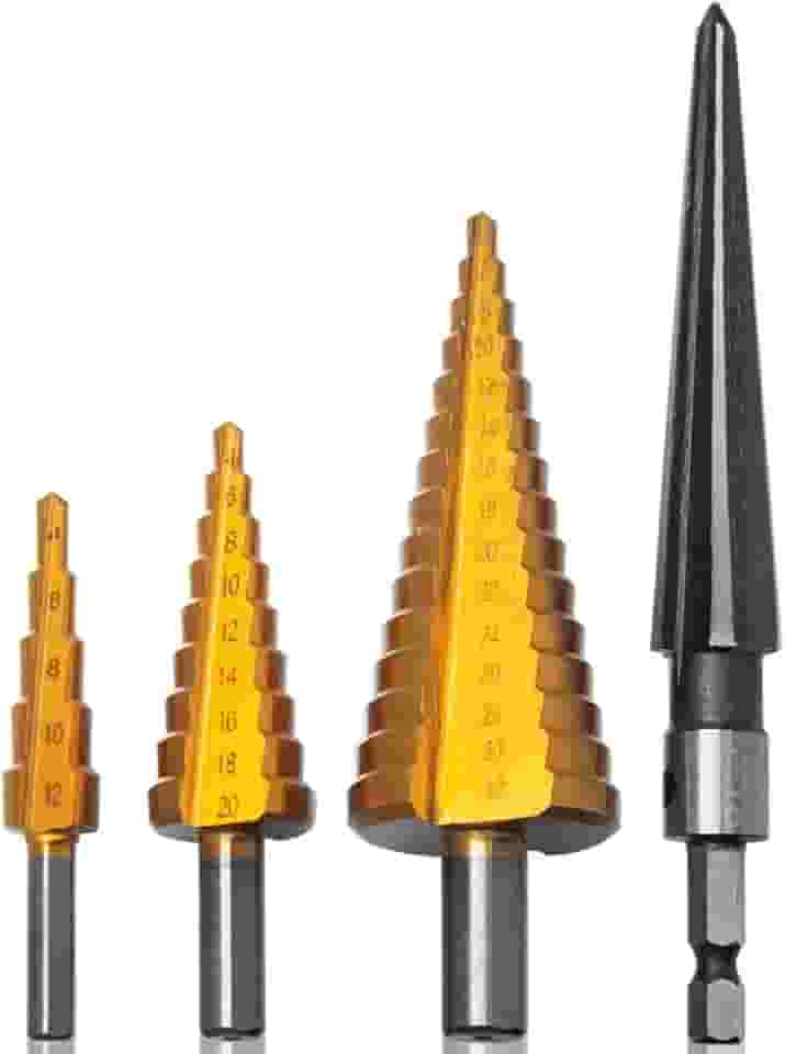Kit Jogo Brocas Escalonadas Titânio Espiral Cônica Hss Metal Ferro 4 Peças