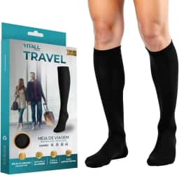 Meia Viagem de Avião Evita Trombose 3/4 Vitall Travel Média Compressão 18-21 mmHg Com Ponteira Preta Unissex