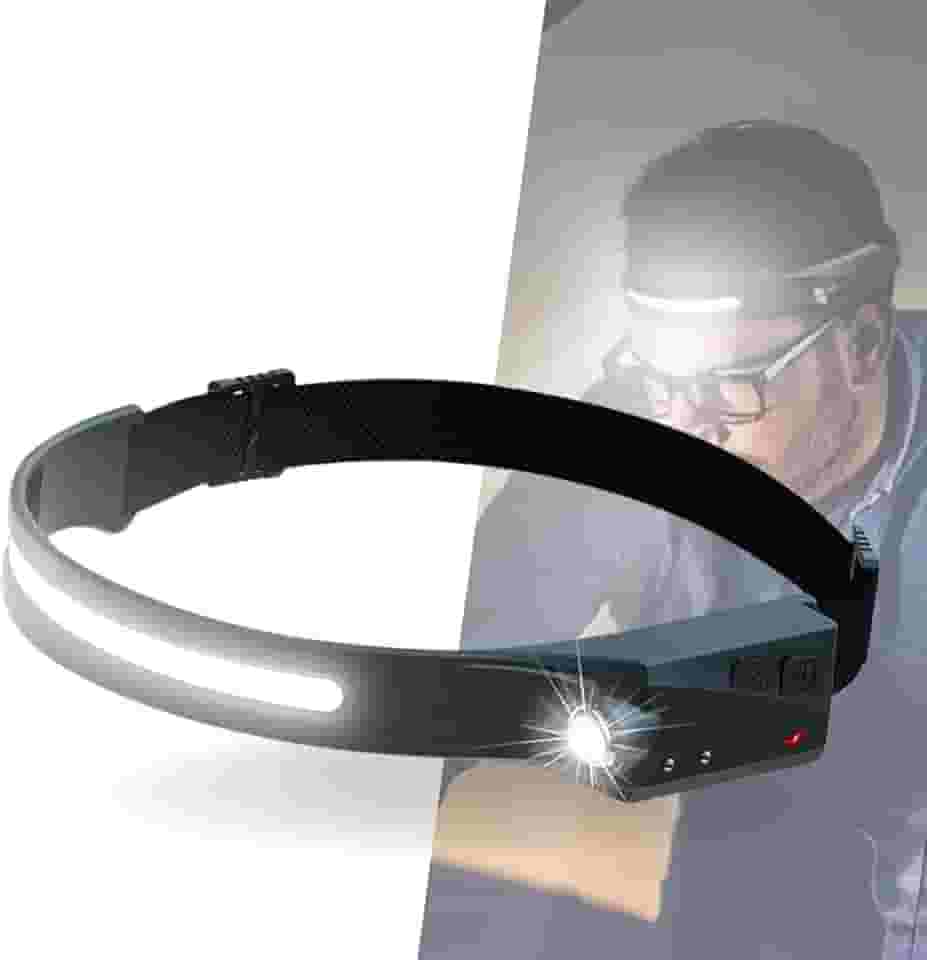 amuzer Lanterna de cabeça de LED recarregável por USB, lanterna de cabeça de corrida, lanterna com sensor de movimento, lanterna COB de 230° para caminhada, ciclismo, acampamento, caminhadas