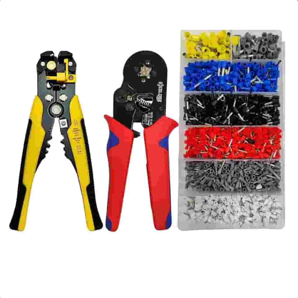 Kit Decapador de Fios Automático + Alicate Crimpador HSC8 6-4A + 1900 Terminais Tubulares