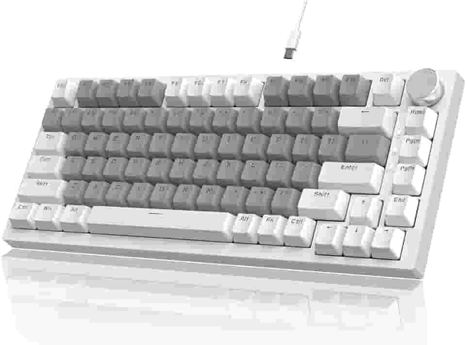 ATTACK SHARK x AJAZZ Teclado mecânico para jogos com fio, com vedação e controle de botão CNC, layout ANSI 75%, espuma de absorção de som 5, hot-swappable, retroiluminação branca (Branco e Cinza)
