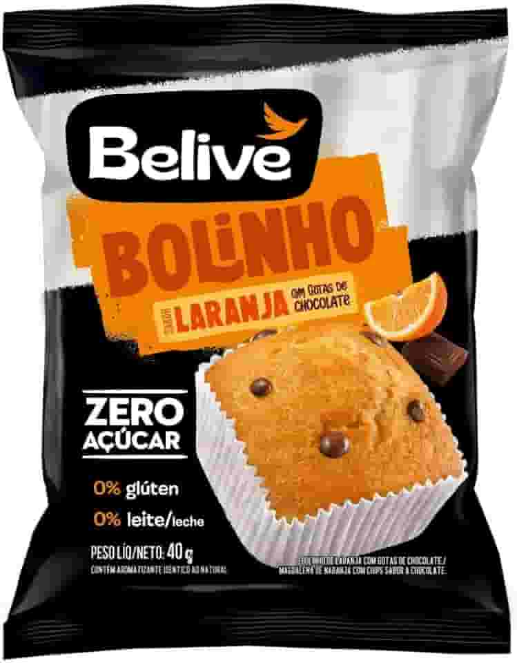 Belive Bolinho Laranja Com Gotas De Chocolate Sem Açúcar Sem Glúten Sem Leite 40G