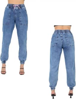 Calça Jeans Jogger Feminina Cintura Alta Elástico