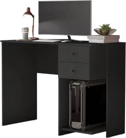 Escrivaninha Mesa de Computador com 2 Gavetas e Suporte para CPU/Gabinete - Ideal para Estudo Trabalho e Escritório (Preto)