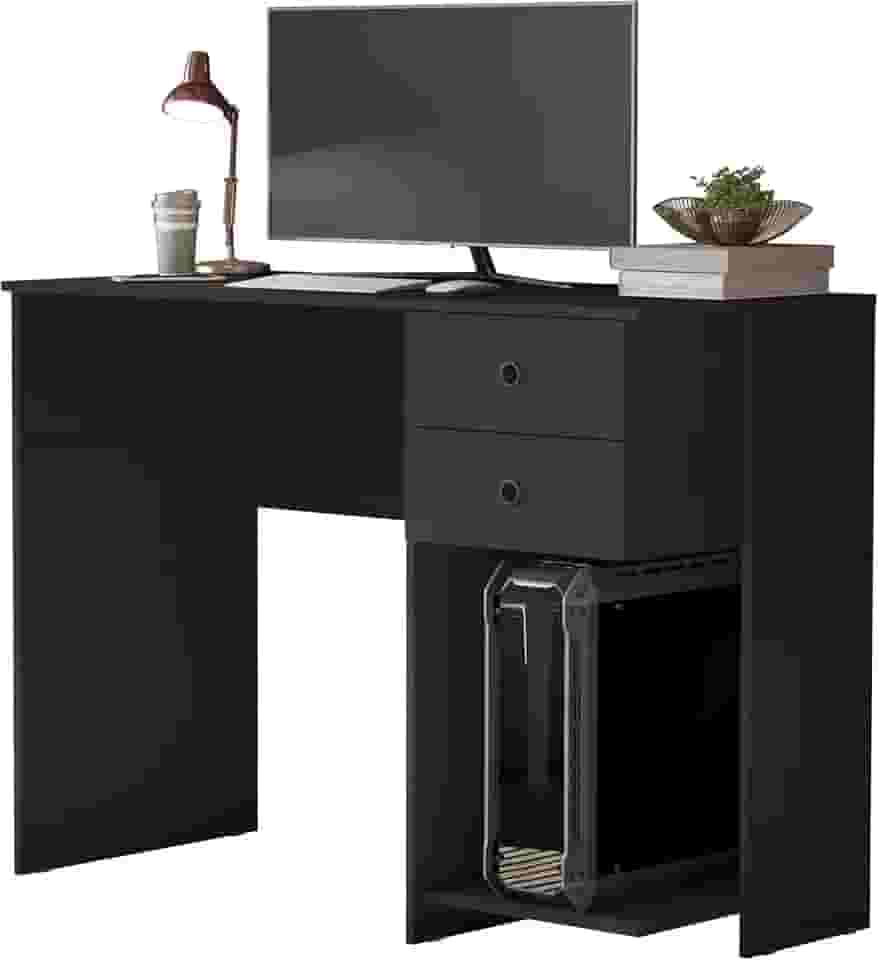 Escrivaninha Mesa de Computador com 2 Gavetas e Suporte para CPU/Gabinete - Ideal para Estudo Trabalho e Escritório (Preto)