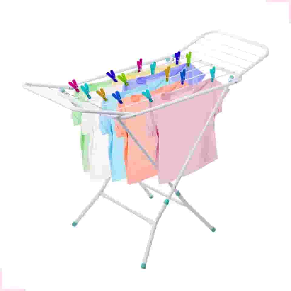 Varal Roupas De Chão Dobrável Com Abas Retrátil Reforçado (Branco)