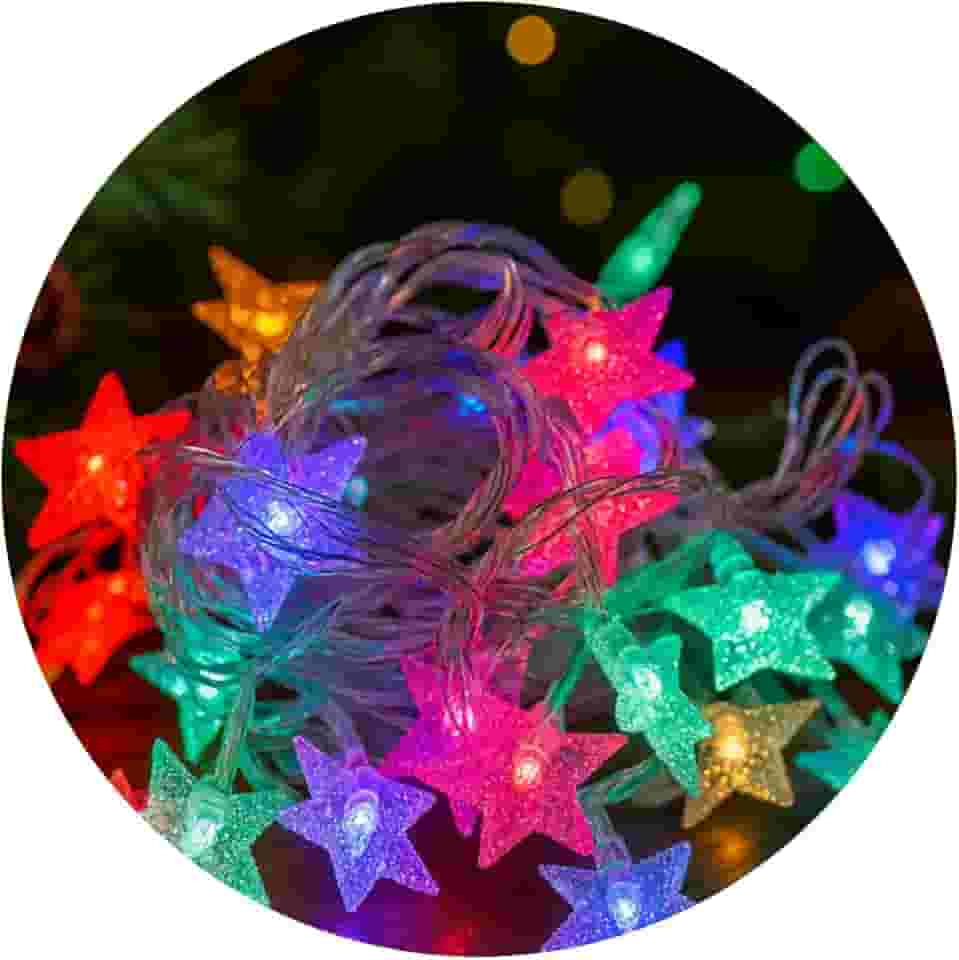 Pisca Estrela Led 2 Metros 8 Estrelas Decoração De Natal Pilha AA (Colorido)