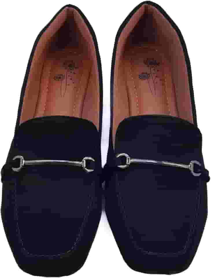 Mocassim bico quadrado feminino preto com enfeite e palmilha CONFORT