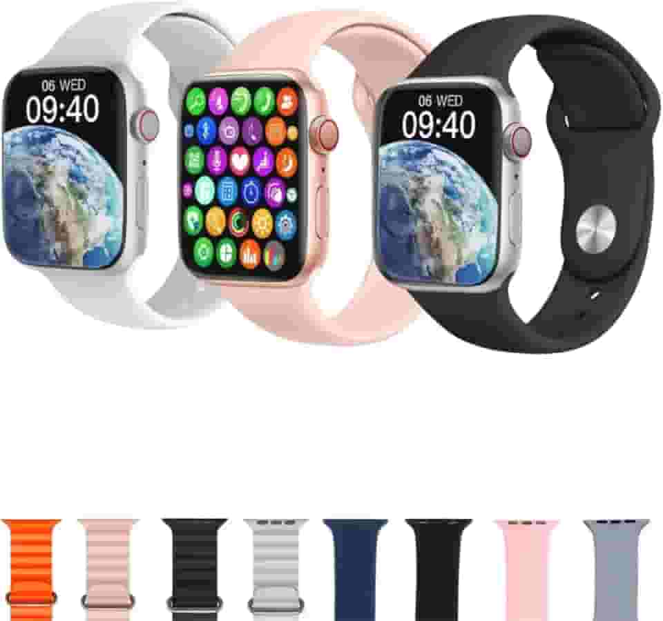 Smartwatch Mini Inteligente 8 Pulseiras Tela LED 1,45 Polegadas, Multifuncional Para Esportes e Dia a Dia, Resistênte à Água Compatível Android e Ios, Carregamento Por Indução e Bateria Longa Duração
