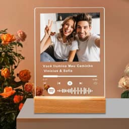 Placa de Música em Acrílico Personalizada, Com Código de Barras do Spotify - Presente Único para Namorado(a) ou Casal, Sem Luz + Caixa