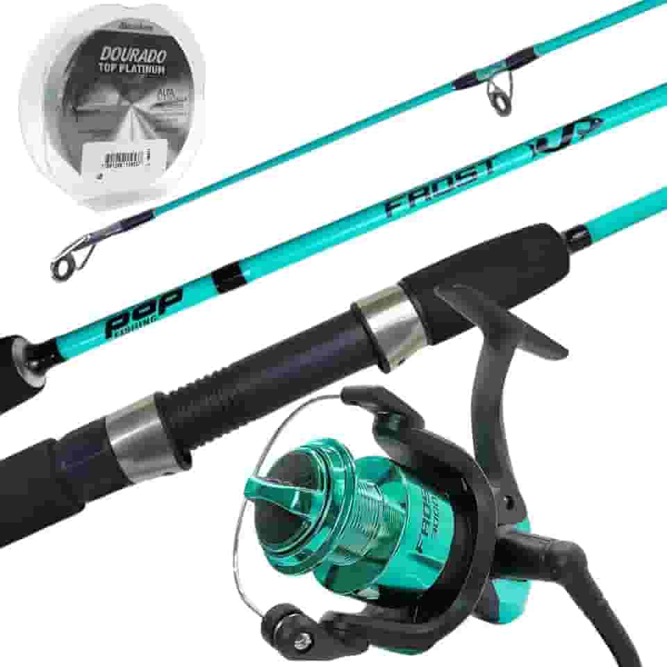 Kit de Pesca Frost Acqua - Vara 1,50m 25Lbs, Molinete 2000 6Kg, Linha Dourado