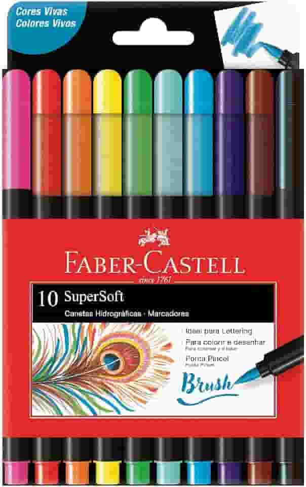 Caneta Ponta Pincel, Faber-Castell, Supersoft Brush, 15.0710SOFT, 10 Cores