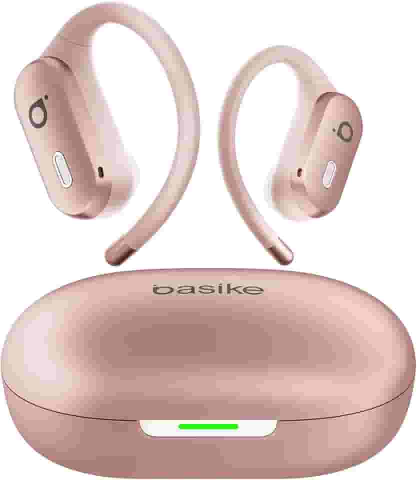 Basike Fone de Ouvido Bluetooth 5.4 TWS Open-Ear Esportivo, Som Hi-Fi Estéreo, ANC Cancelamento de Ruído & Modo Transparência, ENC, IPX6 para Corrida e Exercícios ao Ar Livre – Ouro Rosa