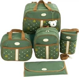 Kit Bolsa Maternidade, Mochila com Chaveiro de Ursinho, Bolsa Térmica, Trocador Impermeável, 5 Peças