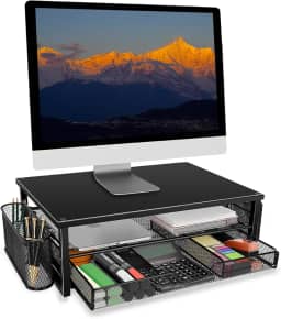 Suporte para Monitor de Computador de 2 Camadas com Gaveta e 2 Suportes, Suporte Monitor Mesa, Suporte para Monitor de Mesa, Base para Monitor, Base Monitor, Suporte de Mesa para Monitor, Stand Desk