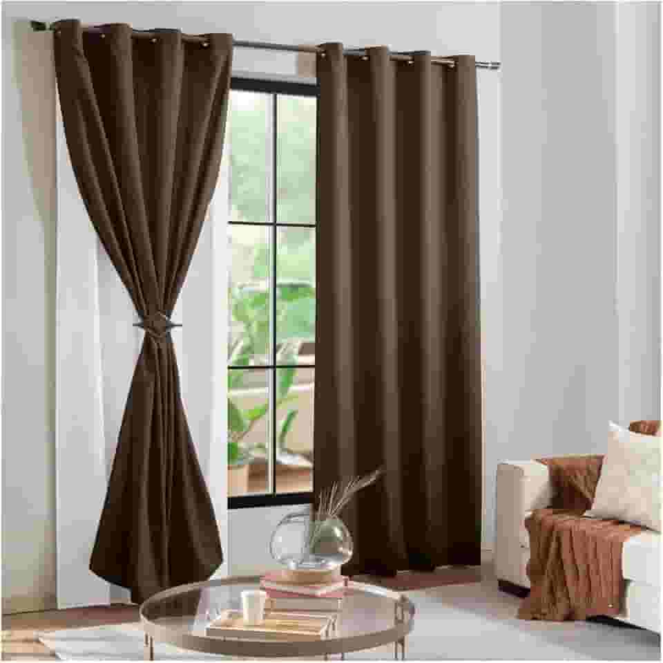 Cortina Blackout Pvc Com Tecido Voil Liso 2,80mx1,80m Corta Luz Sala Quarto (Tabaco)