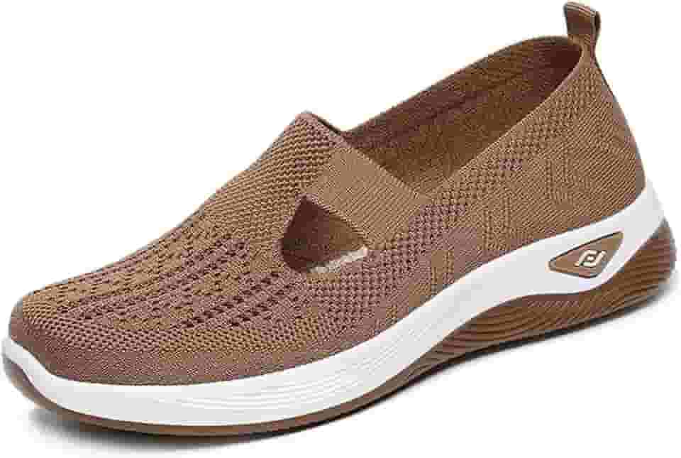 Tênis De Caminhada Feminino Ortopédico De Malha Tênis De corrida Esportivo Atlético Sapatilhas sem cadarço Confortável Respirável