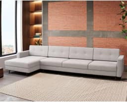 Sofá 4 Lugares Living com Chaise Esquerdo Pé Palito Linho Cotton Cru