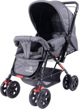 Carrinho Bebê Passeio Tipo Berço Multifuncional Preto Mescla Bambinelli