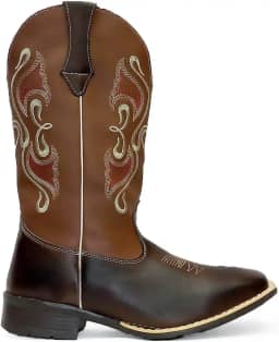 Bota Texana Feminina Adulto em Couro Bico Quadrado cano longo Bordado Kapell