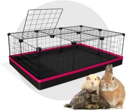 Cercado Pet para Porquinho da Índia com Teto 60x90x30cm com Bandeja Impermeável Telas Pretas e detalhe Rosa