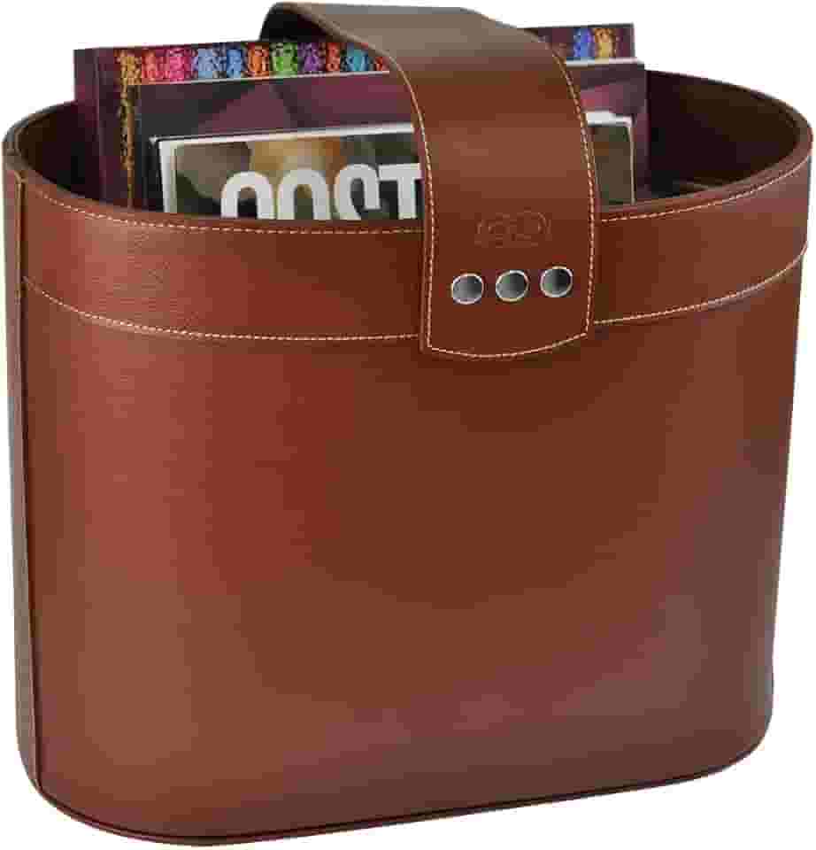 Porta Revista / Revisteiro LUX em Couro (Pinhão)