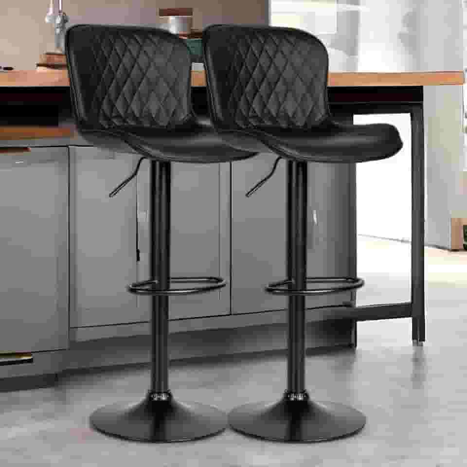 Kit 02 Banquetas Cozinha Americana Bar Balcão Giratória Alta Couro Sintetico Escosto Costura Diamantada (Preto)
