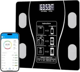 Balança Corporal Inteligente com Bioimpedância Digital – Conexão App e Medição de Gordura até 180kg