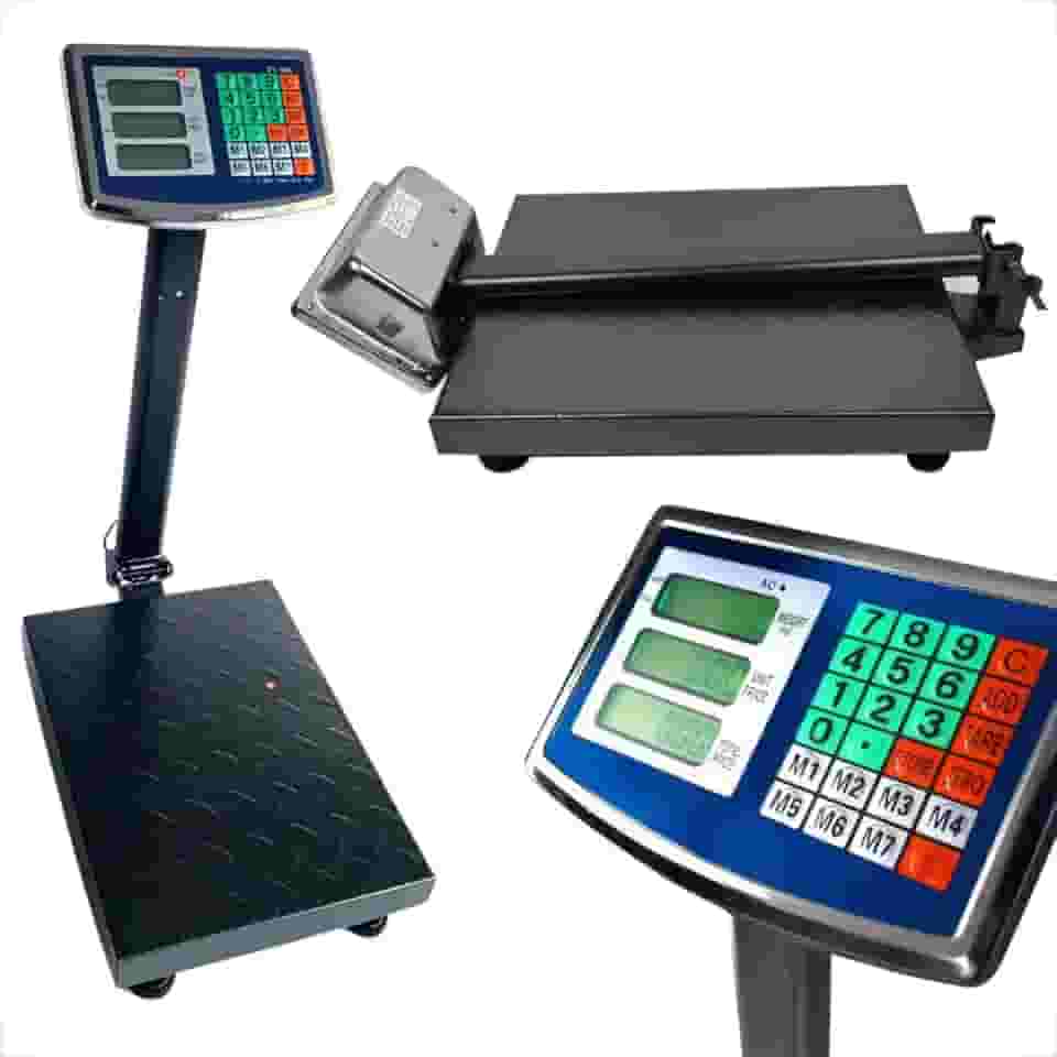 Balança Eletrônica Digital Comercial Alta Precisão com Capacidade de 150KG Industrial Doméstica Dobrável com Mastro e Plataforma com Base Reforçada Bivolt com Fonte de Alimentação 110/220V (300kg)