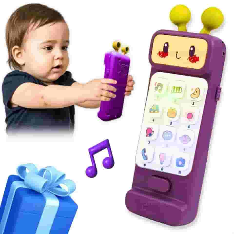 Celular Telefone Infantil De Brinquedo Interativo Música Sons Educativos Luzes Mordedor Sensorial Fase de Dentição Presente Bebê 1 Ano 12 Meses Natal Aniversário Dia Das Crianças (Robô Roxo)