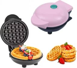 Waffle Máquina 110, Mini Máquina de Waffles Elétrica Portátil(KIT1-Rosa)