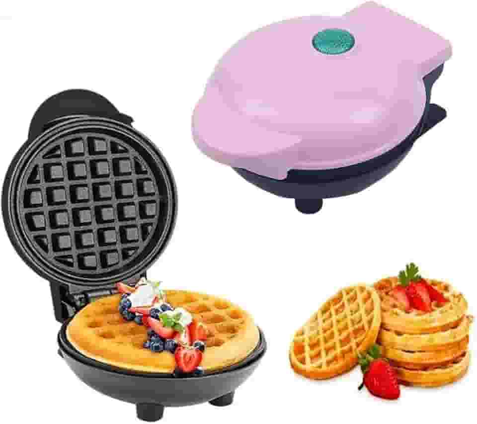 Waffle Máquina 110, Mini Máquina de Waffles Elétrica Portátil(KIT1-Rosa)
