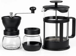 Kit Café Cafeteira Prensa Francesa 350ml + Moedor Manual de Café Com Regulagem