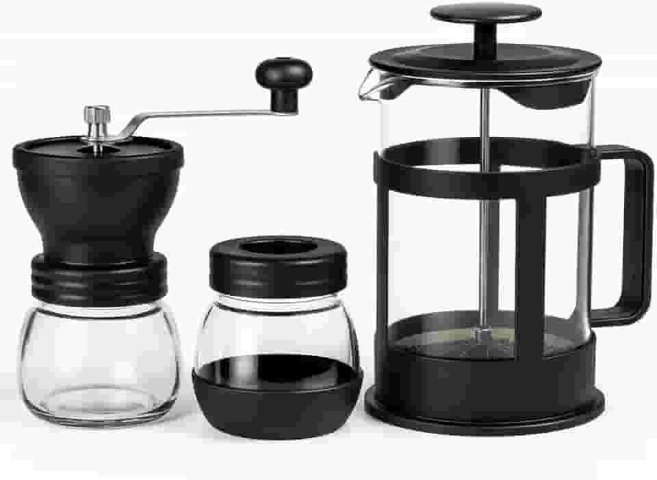 Kit Café Cafeteira Prensa Francesa 600ml + Moedor Manual de Café Com Regulagem