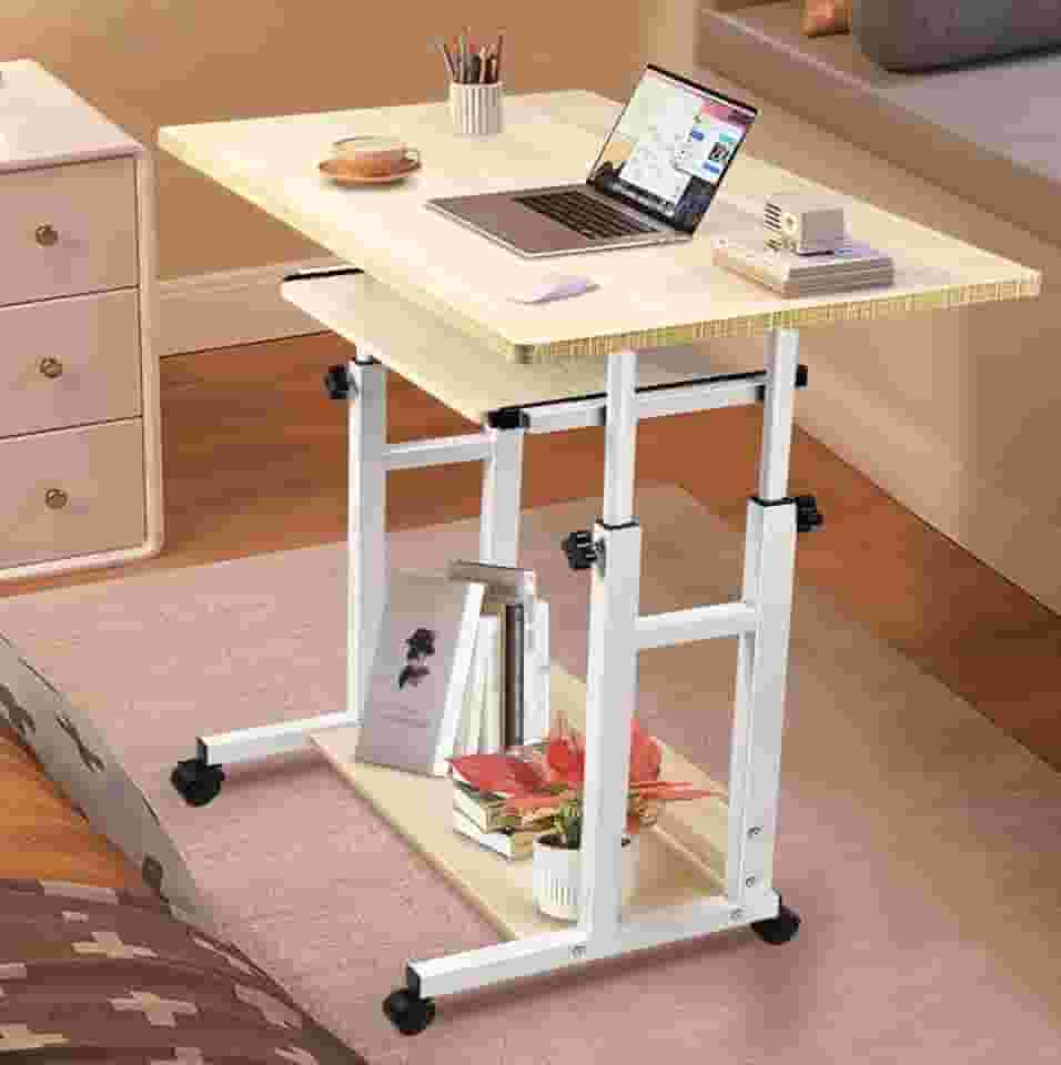 80 * 45*(71~83) cm, Branco, com Bandeja Removível para Teclado, Mesa para Notebook, Mesa Lateral para Sofá