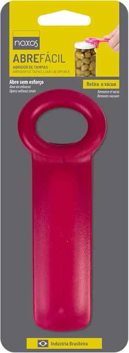 Abre Fácil Naxos – Abridor Multiuso para Potes de Conserva com Vácuo e Galões de Água 20L | Prático, Seguro e Resistente. Cor: Vermelho