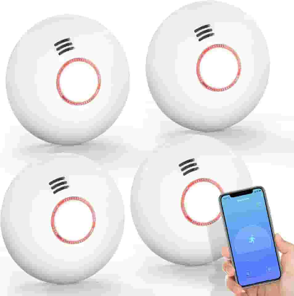 Jemay Alarme de fumaça Wi-Fi recebe alertas com aplicativo, detector de fumaça inteligente sem fio com função de autoverificação, alarme de incêndio com sensor fotoelétrico, bateria substituível, WiFi