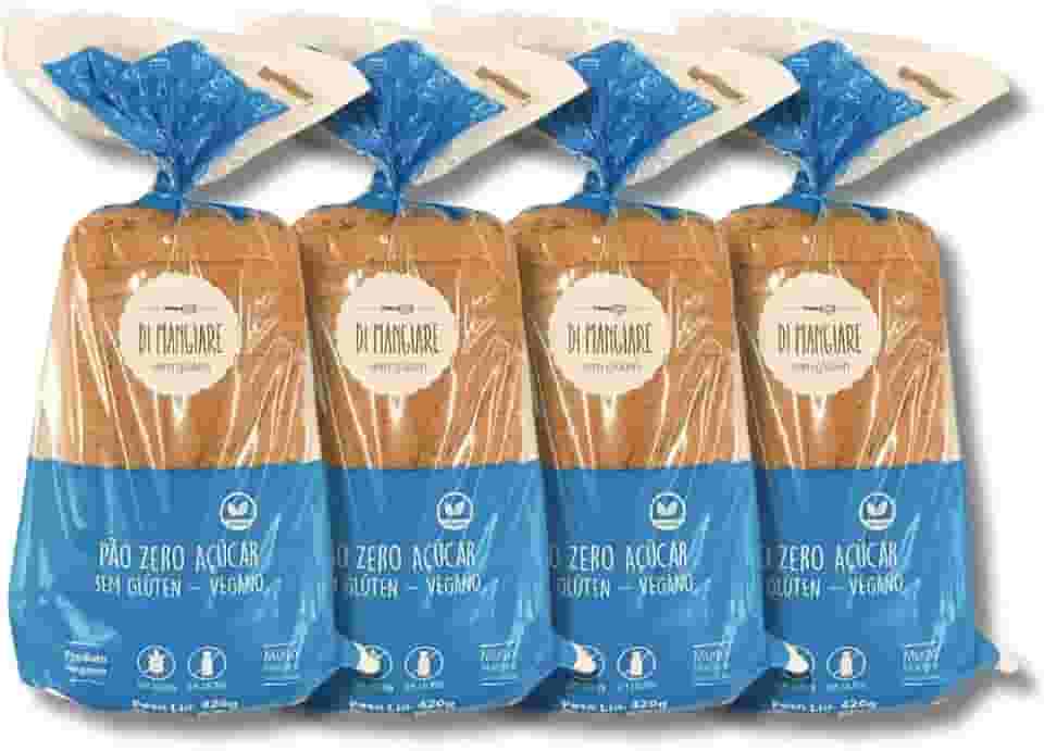 Combo 4 Pães Zero Açúcar 420g, Sem Glúten, Sem Leite, Vegano e de baixo valor calórico