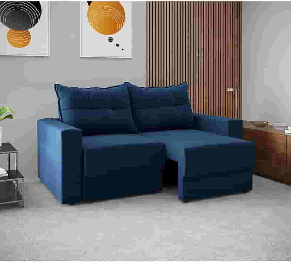 Sofá 2 Lugares Retrátil Lubeck Suede Azul Marinho 140 cm