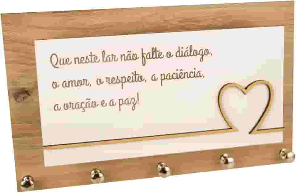 BRIRILINE Porta-Chaves e Cartas Paz em Familia - Organizer Minimalista de MDF Laminado e Metal Niquelado para 5 Chaves e Correspondências