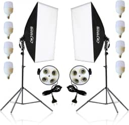 Kit 2 Softbox Fotográfico 50x70cm com 8 Lâmpadas LED 20W e 2 Tripés Ajustáveis 2m – Iluminação Contínua Profissional para Estúdio, Vídeo, Live e Fotografia